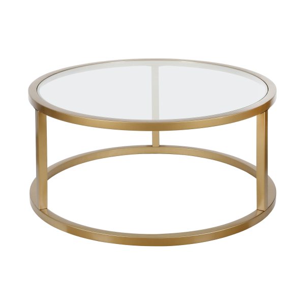35" Gold Glass And Steel Round Coffee Table - Image 3