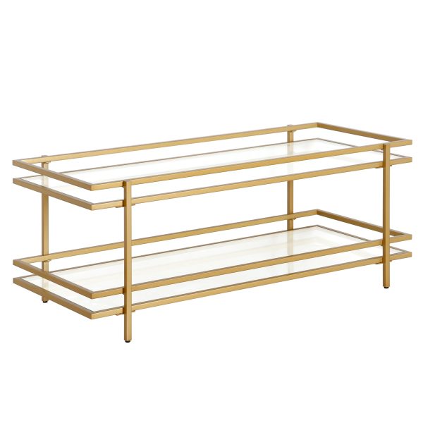 45" Gold Glass And Steel Coffee Table With Shelf - Image 3
