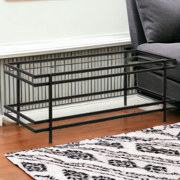 45" Black Glass And Steel Coffee Table With Shelf - Image 2