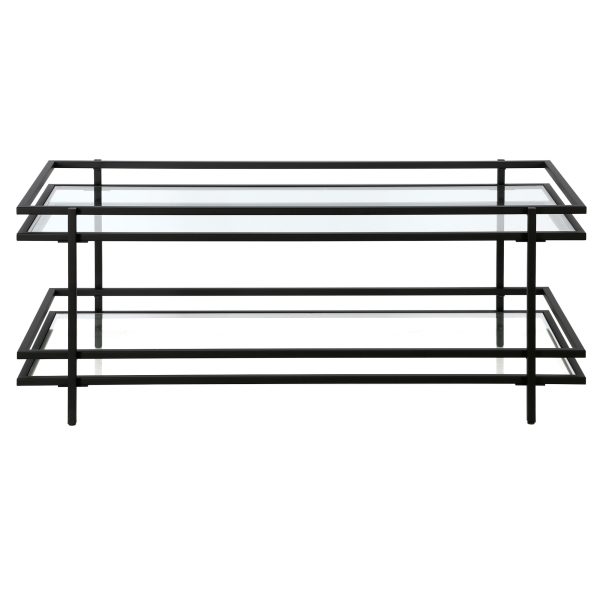 45" Black Glass And Steel Coffee Table With Shelf - Image 3