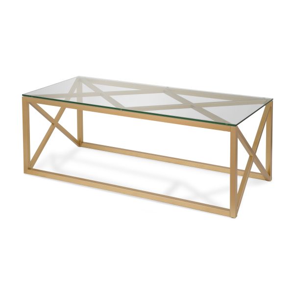 46" Gold Glass And Steel Coffee Table - Image 3