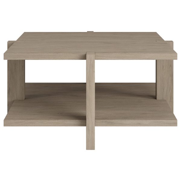 35" Gray Square Coffee Table With Shelf - Image 3