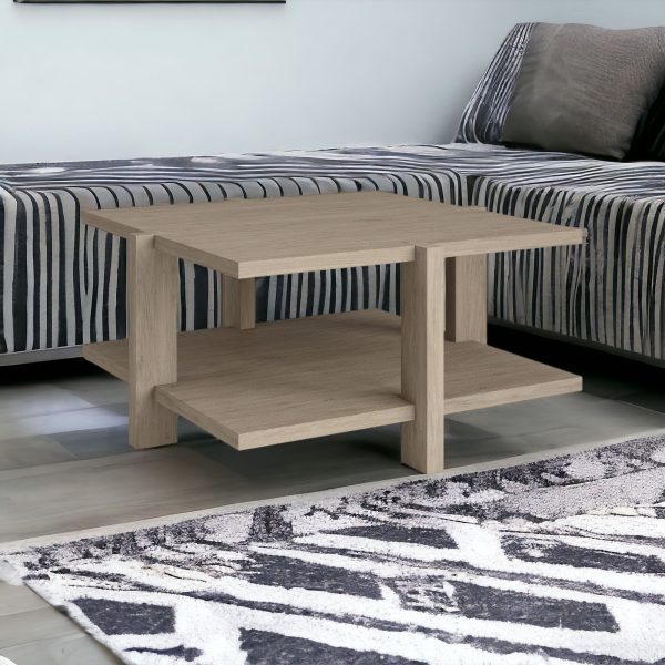 35" Gray Square Coffee Table With Shelf - Image 2
