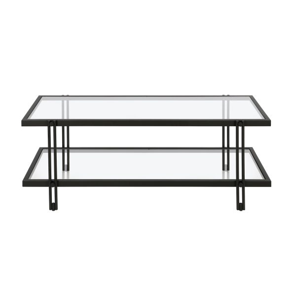 45" Black Glass And Steel Coffee Table With Shelf - Image 2