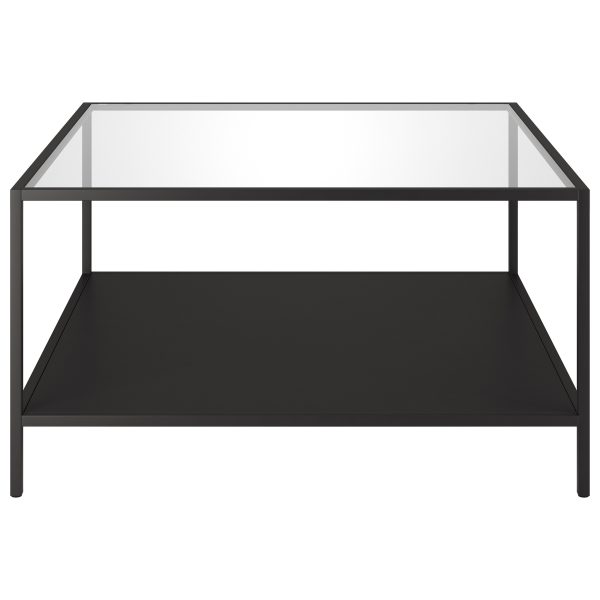 32" Black Glass And Steel Square Coffee Table With Shelf - Image 3