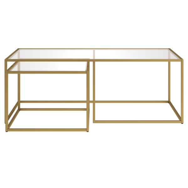Set of Two 50" Gold Glass And Steel Nested Coffee Tables - Image 2