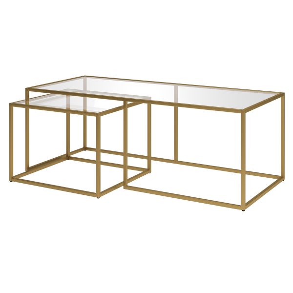 Set of Two 50" Gold Glass And Steel Nested Coffee Tables - Image 3