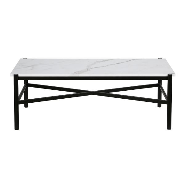 46" Black And White Faux Marble And Steel Coffee Table - Image 3
