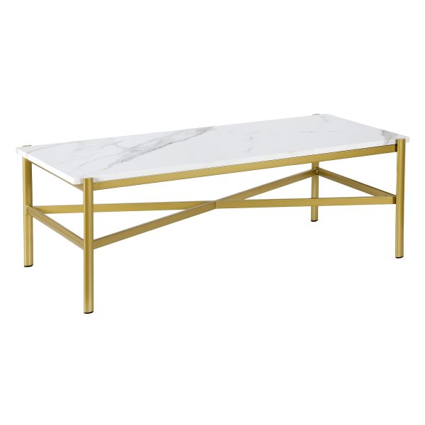 46" Gold Faux Marble And Steel Coffee Table - Image 2