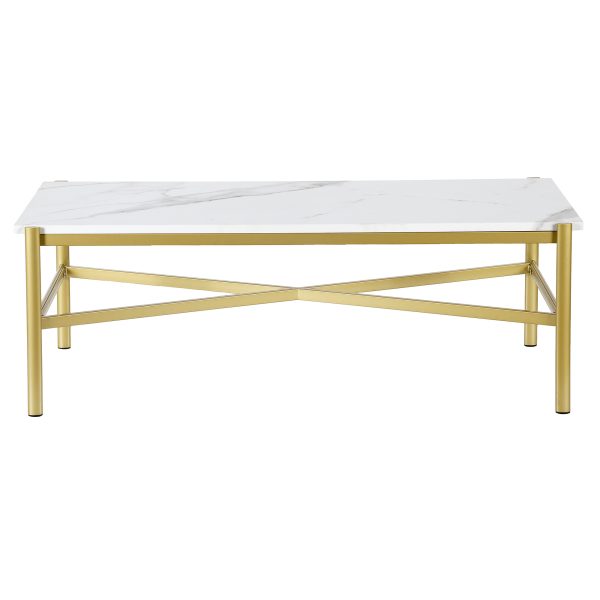 46" Gold Faux Marble And Steel Coffee Table - Image 3