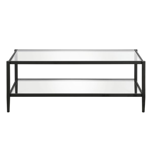 45" Black And Clear Glass And Steel Coffee Table With Shelf - Image 3