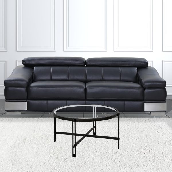 32" Black Glass And Steel Round Coffee Table - Image 3