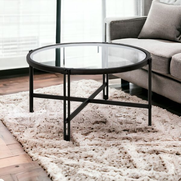 32" Black Glass And Steel Round Coffee Table - Image 2
