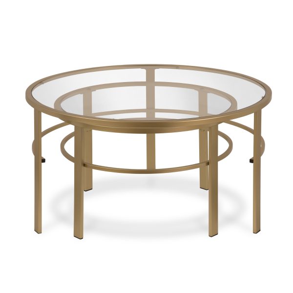 Set of Two 36" Gold Glass And Steel Round Nested Coffee Tables - Image 3