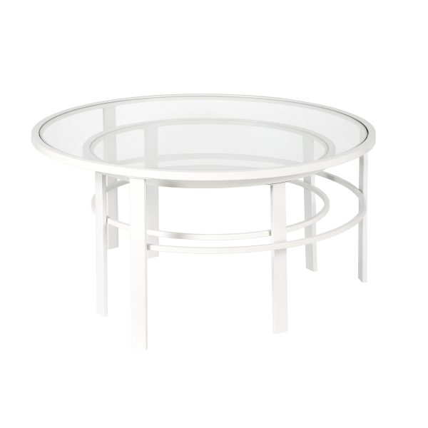 Set of Two 36" White Glass And Steel Round Nested Coffee Tables - Image 3