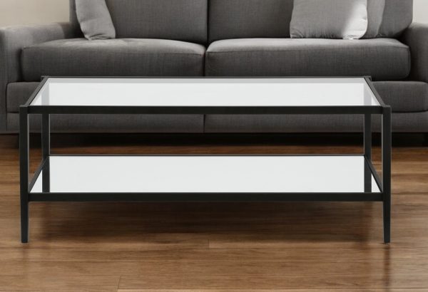 45" Black Glass And Steel Coffee Table With Shelf - Image 2