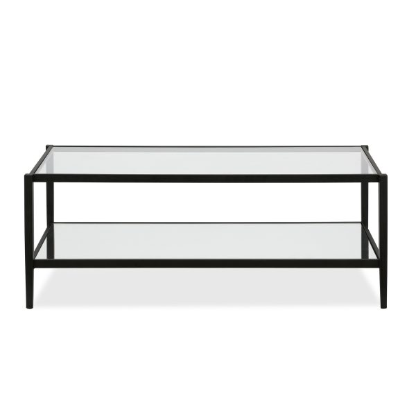 45" Black Glass And Steel Coffee Table With Shelf - Image 3