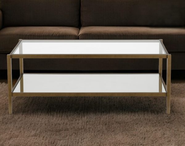 45" Gold Glass And Steel Coffee Table With Shelf - Image 2