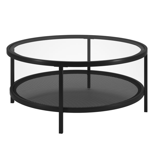 36" Black Glass And Steel Round Coffee Table With Shelf - Image 3