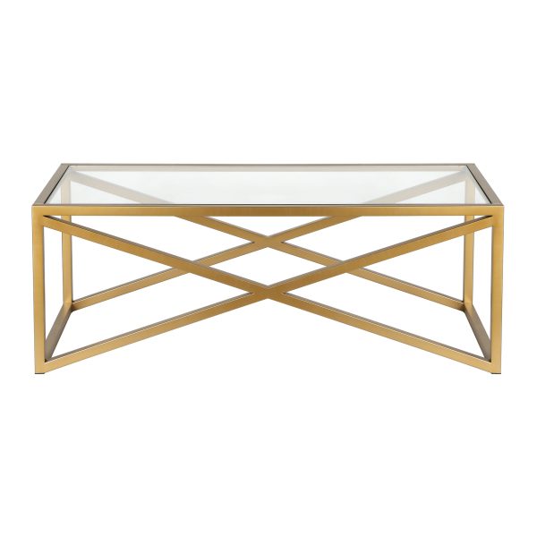 46" Gold Glass And Steel Coffee Table - Image 3