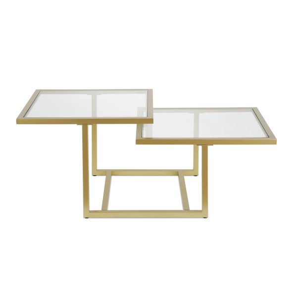 43" Gold Glass And Steel Square Coffee Table With Two Shelves - Image 3