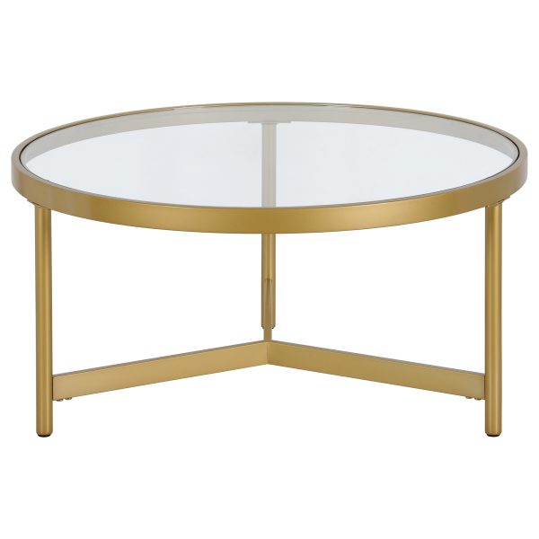 32" Gold Glass And Steel Round Coffee Table - Image 3