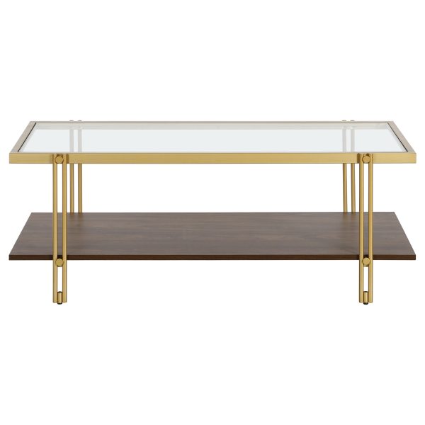 45" Brown And Gold Glass And Steel Coffee Table With Shelf - Image 3
