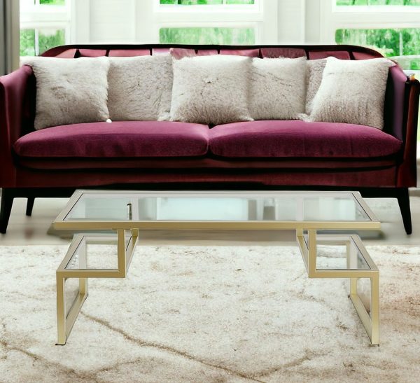 45" Gold Glass And Steel Coffee Table With Two Shelves - Image 2