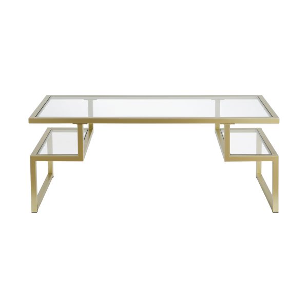 45" Gold Glass And Steel Coffee Table With Two Shelves - Image 3
