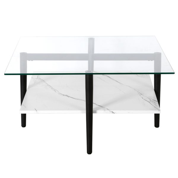 32" White And Black Glass And Steel Square Coffee Table With Shelf - Image 3