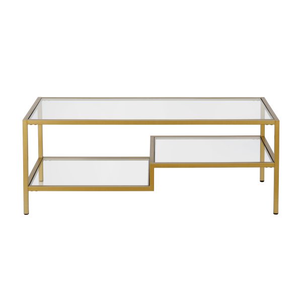 45" Gold Glass And Steel Coffee Table With Two Shelves - Image 3