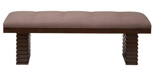 59" Latte and Espresso Linen Blend Upholstered Dining Bench - Image 3