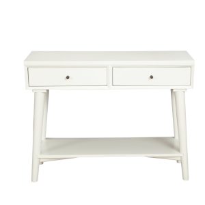 42" White Solid Wood Console Table With Shelves And Drawers