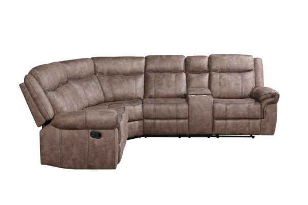 Chocolate Velvet Reclining L Shaped Six Piece Corner Sectional With Console - Image 2