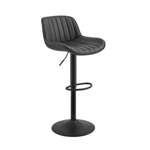 Set of Two 31" Black Faux Leather And Steel Swivel Low Back Adjustable Height Bar Chairs - Image 3