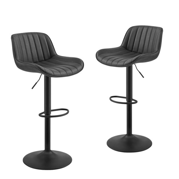 Set of Two 31" Black Faux Leather And Steel Swivel Low Back Adjustable Height Bar Chairs - Image 2