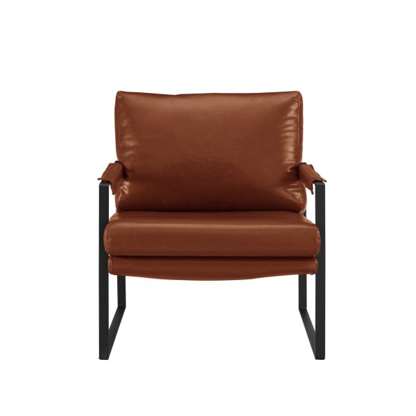 27" Dark Brown Faux Leather And Black Arm Chair - Image 2