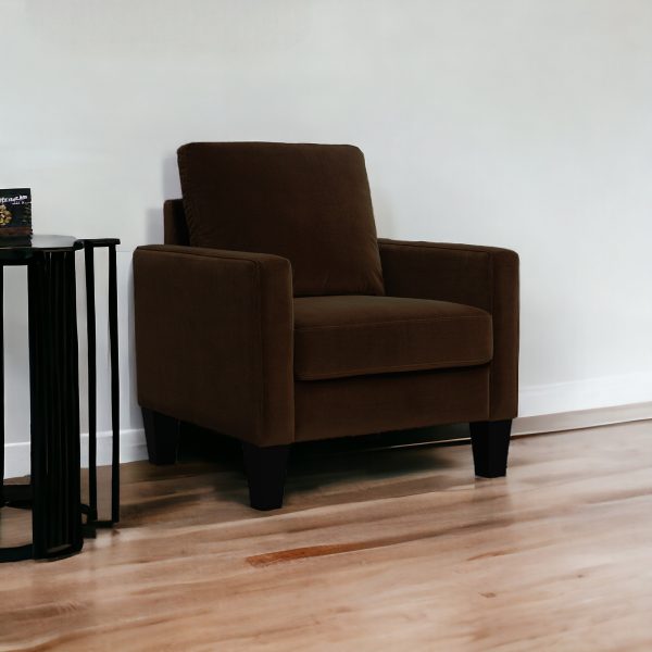 32" Dark Brown and Black Upholstered Arm Chair