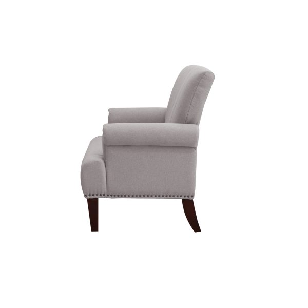 30" Light Gray and Brown Upholstered Arm Chair - Image 3