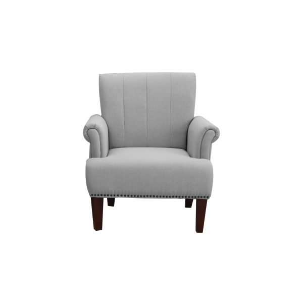 30" Light Gray and Brown Upholstered Arm Chair - Image 2
