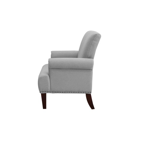 30" Light Gray and Brown Upholstered Arm Chair - Image 3