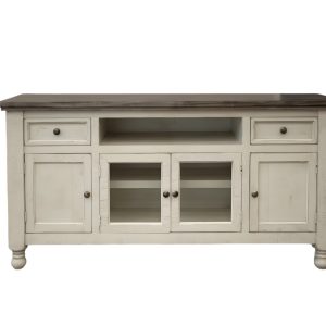 79" Ivory Solid Wood Open shelving Distressed TV Stand