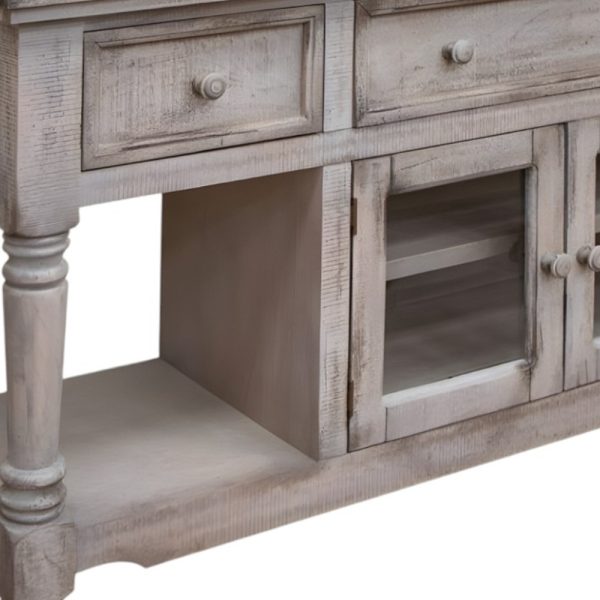 70" Desert Sand Solid Wood Open shelving Distressed TV Stand - Image 3