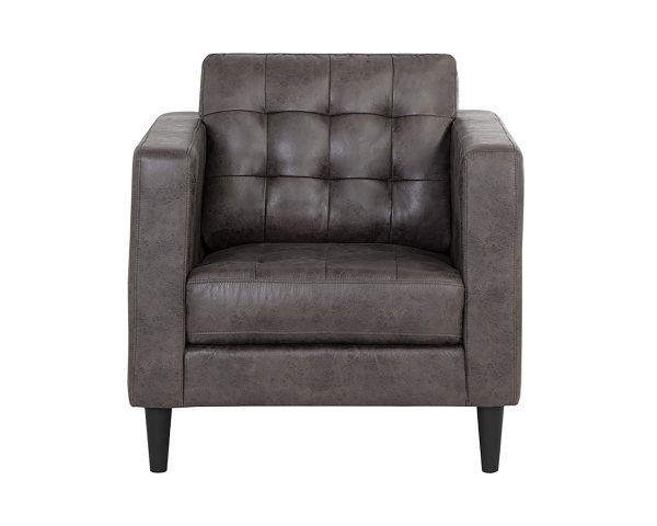 32" Gray And Espresso Fabric Tufted Arm Chair - Image 2