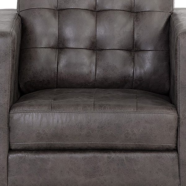 32" Gray And Espresso Fabric Tufted Arm Chair - Image 3