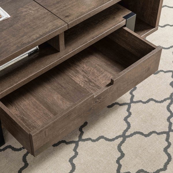 47" Brown And Black Wood Lift Top Coffee Table With Drawer And Shelf - Image 4