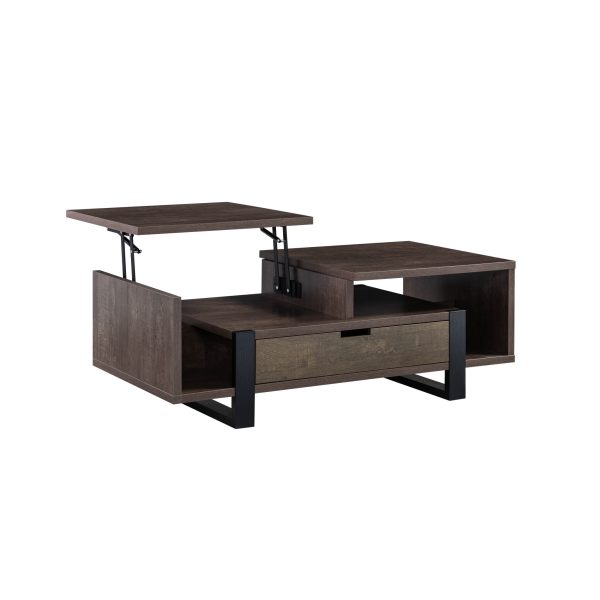 47" Brown And Black Wood Lift Top Coffee Table With Drawer And Shelf - Image 3