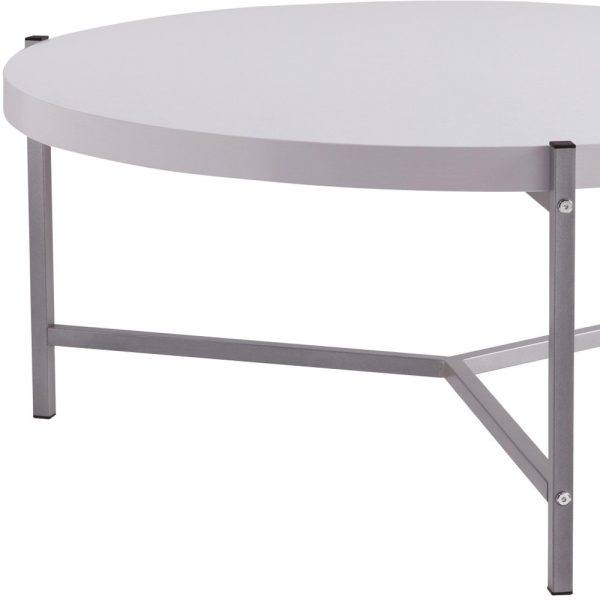 37" White And Silver Wood And Stainless Steel Round Coffee Table - Image 3