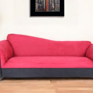 98" Red Velvet Settee With Black Legs