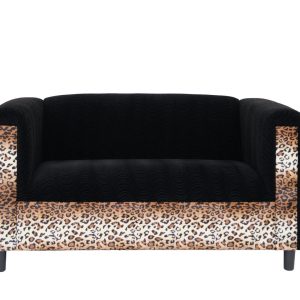 72" Black Velvet Leopard Loveseat